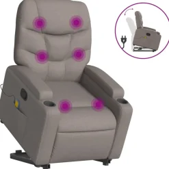 Hot vidaXL Massagefåtölj med uppresningshjälp tyg Taupe