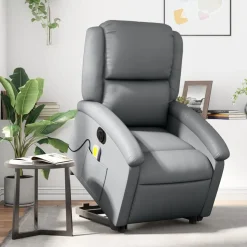 vidaXL Massagefåtölj med uppresningshjälp grå konstläder