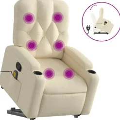 vidaXL Massagefåtölj med uppresningshjälp gräddvit tyg
