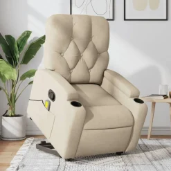 vidaXL Massagefåtölj med uppresningshjälp gräddvit tyg
