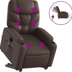 vidaXL Massagefåtölj med uppresningshjälp brun konstläder
