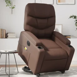 vidaXL Massagefåtölj med uppresningshjälp brun konstläder