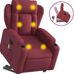 vidaXL Massagefåtölj med uppresningshjälp vinröd tyg