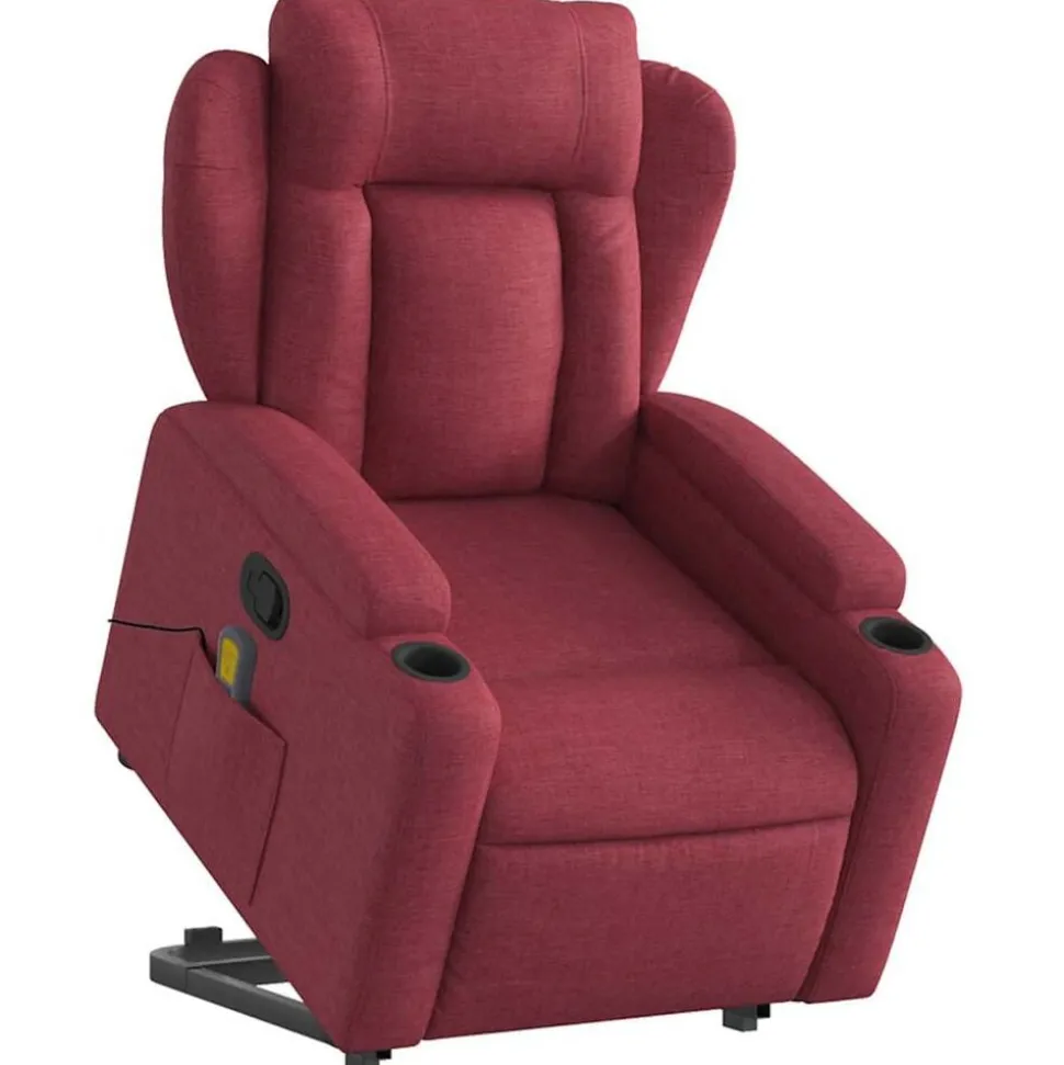 vidaXL Massagefåtölj med uppresningshjälp vinröd tyg