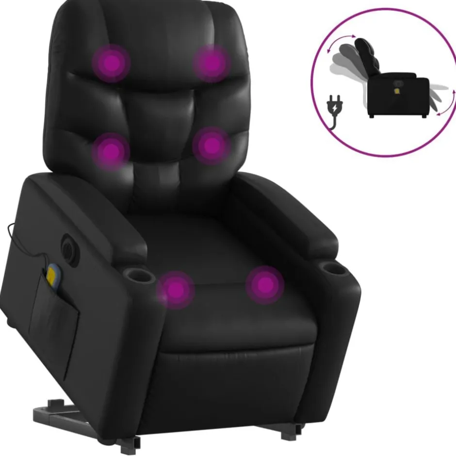 Discount vidaXL Massagefåtölj med uppresningshjälp konstläder Svart
