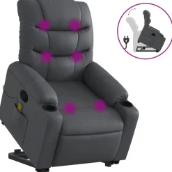 vidaXL Massagefåtölj med uppresningshjälp Grå konstläder