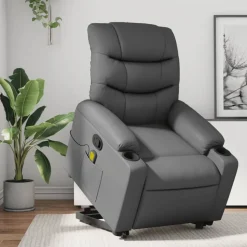 vidaXL Massagefåtölj med uppresningshjälp Grå konstläder