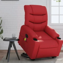 Discount vidaXL Massagefåtölj med uppresningshjälp konstläder Röd