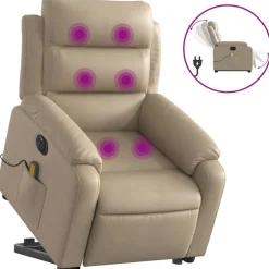 Hot vidaXL Massagefåtölj med uppresningshjälp konstläder Cappuccino