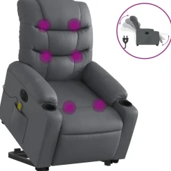 vidaXL Massagefåtölj med uppresningshjälp grå konstläder