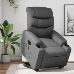 vidaXL Massagefåtölj med uppresningshjälp grå konstläder