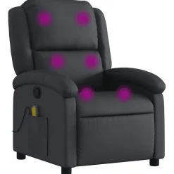 vidaXL Massagefåtölj svart äkta läder
