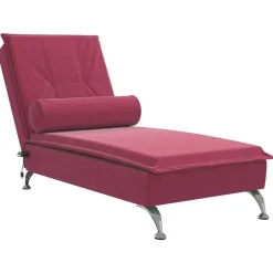 Clearance vidaXL Massageschäslong med bolster sammet Vinröd