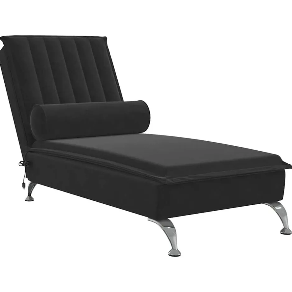 Best vidaXL Massageschäslong med bolster sammet Svart