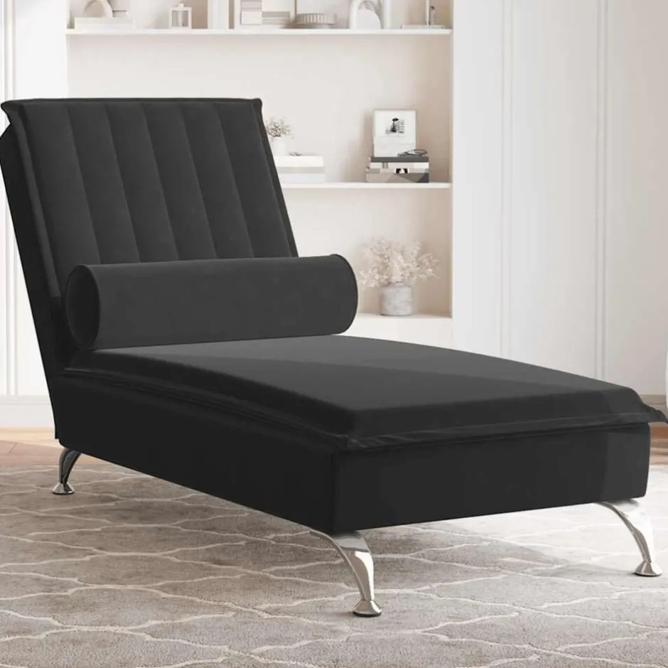 Best vidaXL Massageschäslong med bolster sammet Svart