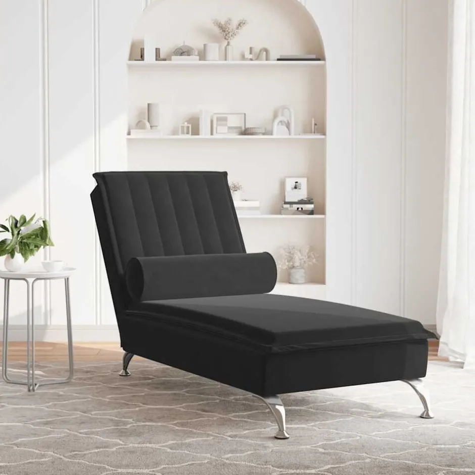 Best vidaXL Massageschäslong med bolster sammet Svart