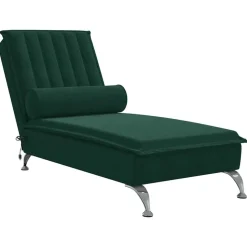 vidaXL Massageschäslong med bolster mörkgrön sammet