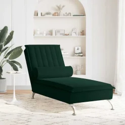 vidaXL Massageschäslong med bolster mörkgrön sammet