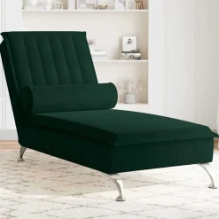vidaXL Massageschäslong med bolster mörkgrön sammet