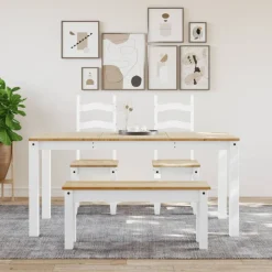 vidaXL Matbänk PANAMA vit 105x30x45 cm massiv furu