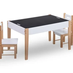 New vidaXL Matbord och stolar för barn 3 delar griffeltavla svart och vit