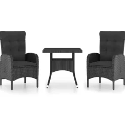 vidaXL Matgrupp för trädgården 3 delar konstrotting och glas svart