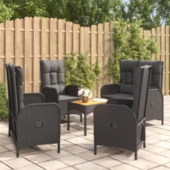 New vidaXL Matgrupp för trädgården med dynor 5 delar konstrottning Svart