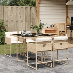 Clearance vidaXL Matgrupp för trädgården med dynor 5 delar konstrotting Beige