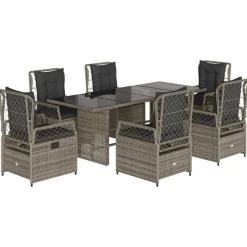 Clearance vidaXL Matgrupp för trädgården med dynor 7 delar konstrotting Grå