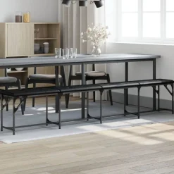 vidaXL Matsalsbänk svart 248x32x45 cm stål och konstläder