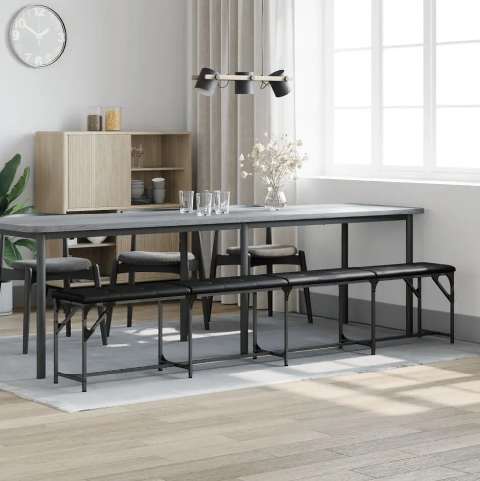vidaXL Matsalsbänk svart 248x32x45 cm stål och konstläder