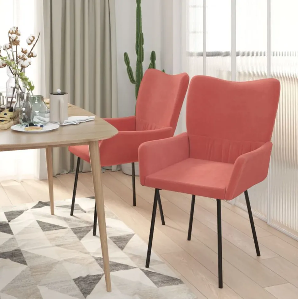 vidaXL Matstolar 2 st rosa sammet