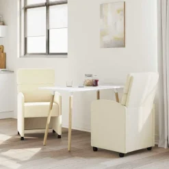 vidaXL Matstolar med hjul 2 pcs Kräm 58 x 65 x 98 cm Konstläder