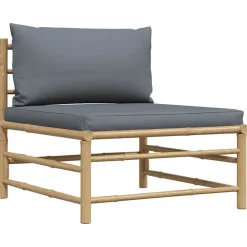 Clearance vidaXL Mittensoffa för trädgården med dynor bambu Mörkgrå