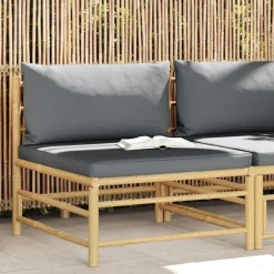 Clearance vidaXL Mittensoffa för trädgården med dynor bambu Mörkgrå