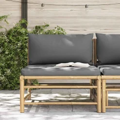 Clearance vidaXL Mittensoffa för trädgården med dynor bambu Mörkgrå