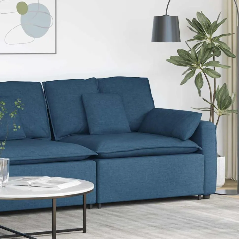 vidaXL Modulär soffa armstödsändmodul med dynor blå 100 cm
