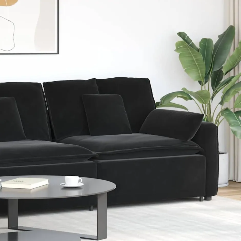 Best vidaXL Modulär soffa armstödsändmodul med dynor 100 cm Svart