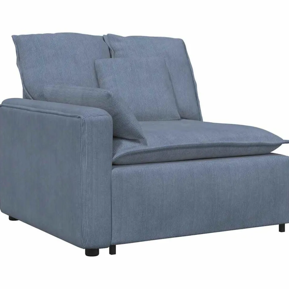 vidaXL Modulär soffa armstödsändmodul med dynor blå 100 cm