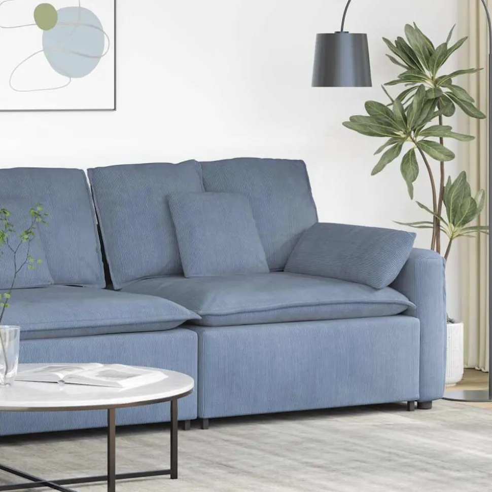 vidaXL Modulär soffa armstödsändmodul med dynor blå 100 cm