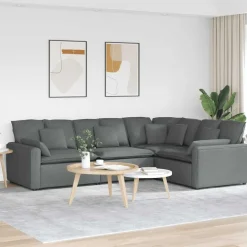 vidaXL Modulsoffa med dynor i tyg mörkgrå
