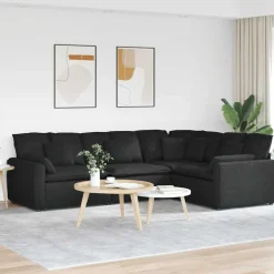 Discount vidaXL Modulsoffa med dynor i tyg Svart