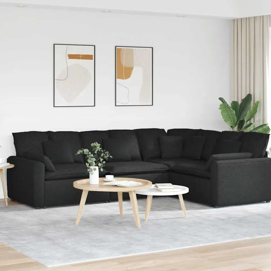 Discount vidaXL Modulsoffa med dynor i tyg Svart
