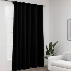 Best vidaXL Mörkläggningsgardin med krokar linnelook 290x245 cm Svart