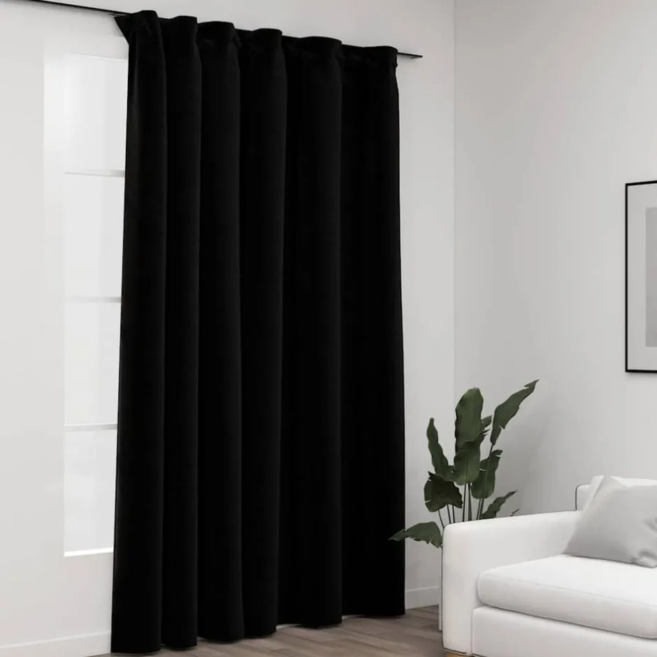 Best vidaXL Mörkläggningsgardin med krokar linnelook 290x245 cm Svart