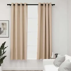 Outlet vidaXL Mörkläggningsgardin med öljetter linnelook 2 st 140x175cm Beige
