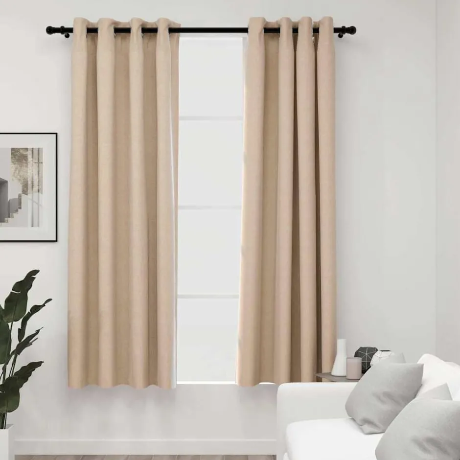 Outlet vidaXL Mörkläggningsgardin med öljetter linnelook 2 st 140x175cm Beige
