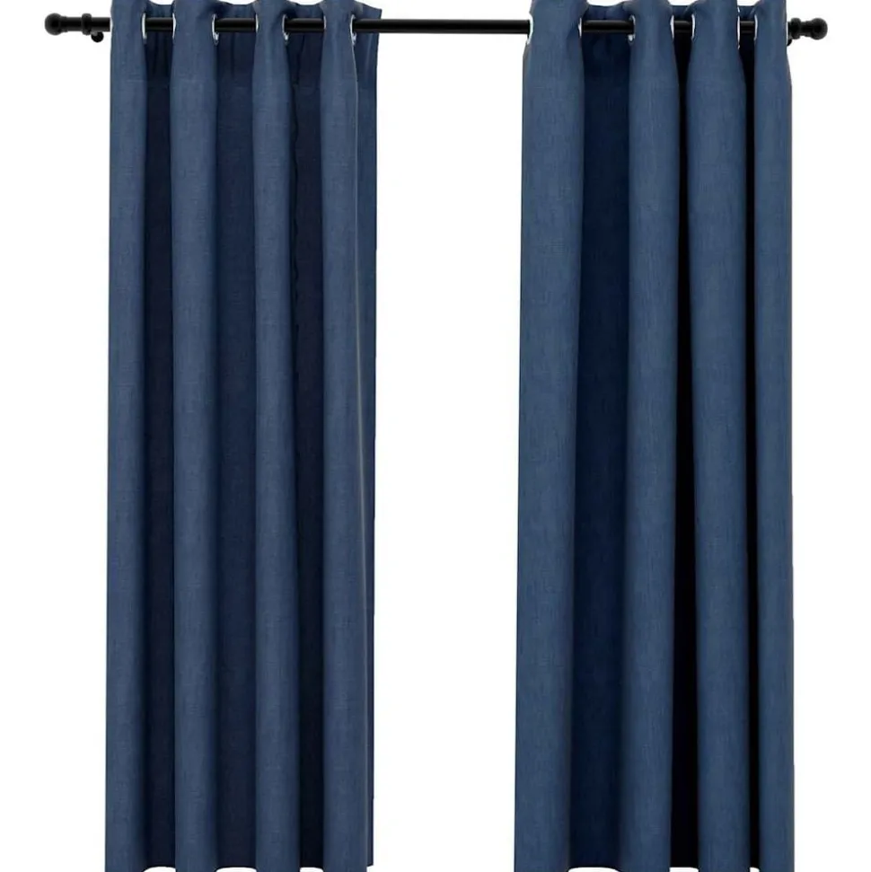 vidaXL Mörkläggningsgardin med öljetter linnelook 2 st blå 140x175cm