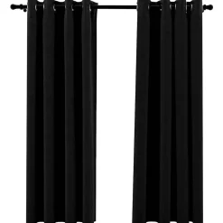 Clearance vidaXL Mörkläggningsgardin med öljetter linnelook 2 st 140x175cm Svart