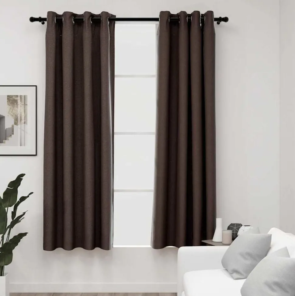 vidaXL Mörkläggningsgardin med öljetter linnelook 2 st taupe 140x175cm